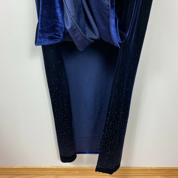 Finesse Gown Maxi Dress 2X Rhinestone Embellished Velvet Square Neck Navy Blue - Picture 6 of 8